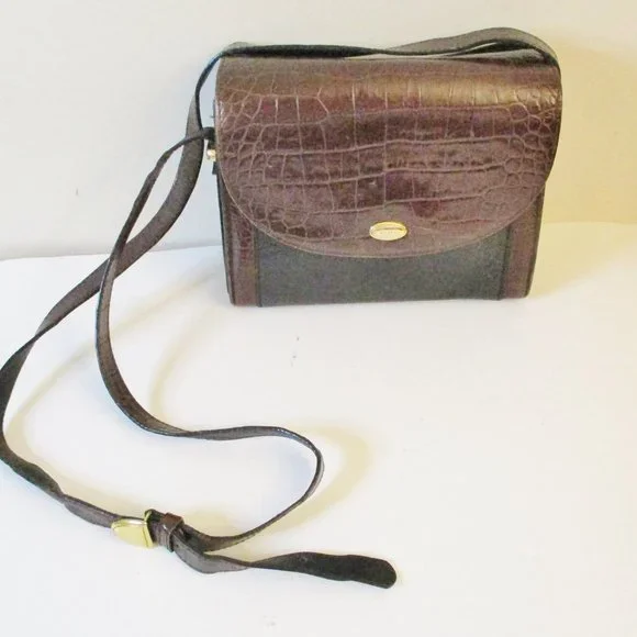 Vintage Bally Black Leather and Brown Croc Embossed Crossbody/Shoulder Handbag - Picture 6 of 15